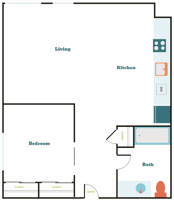 1 Bedroom 1 Bath (2A.ADA) 332 floor plan